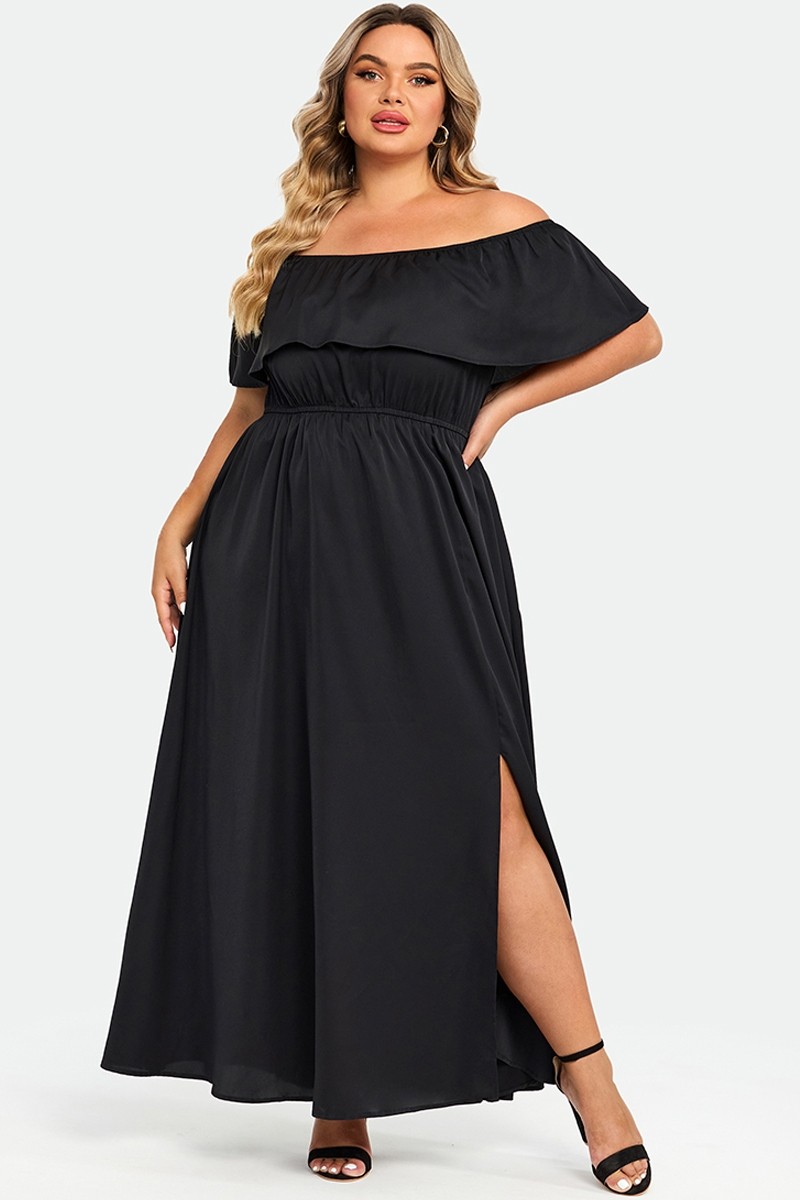Plus Size Black Off The Shoulder Maxi Dress - Meet.Curve - Meet.Curve
